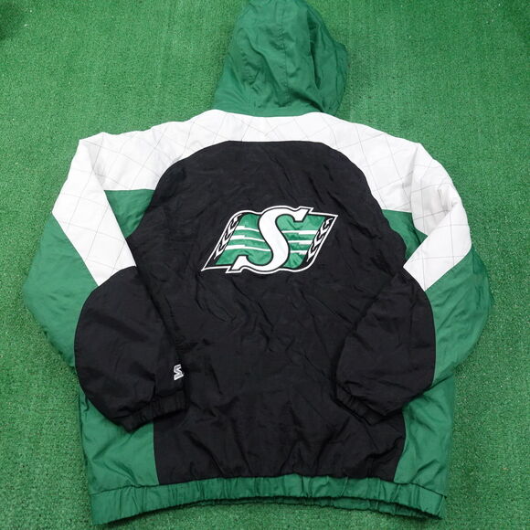 SASKATCHEWAN ROUGHRIDERS GREEN HOODED STARTER JACKET MENS 2XL 90s CLEAN! RARE - Picture 6 of 9